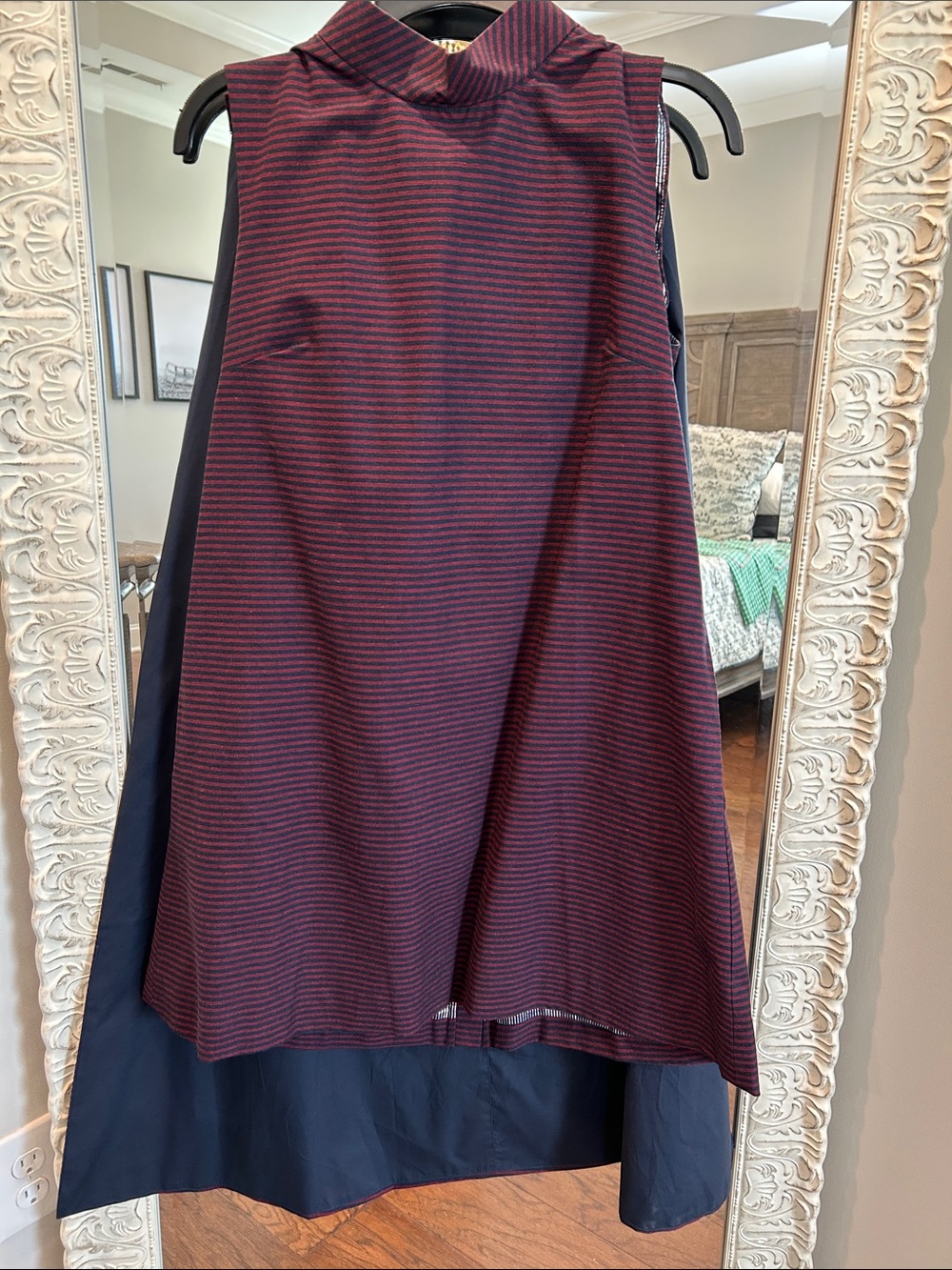 BURU cape dress Sleeveless Striped A-Line Dress in Burgundy